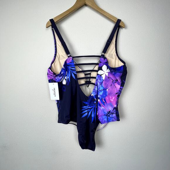 NWT Swimsuits for All One Piece Swimsuit‎ 24 – Pink Floral, Lattice Cut-Outs - Picture 2 of 7